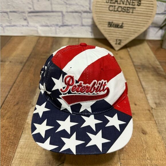 RARE Vtg Peterbilt Trucker Hat Snapback American Flag Cap USA Stars Stripes 1994 - Picture 1 of 8